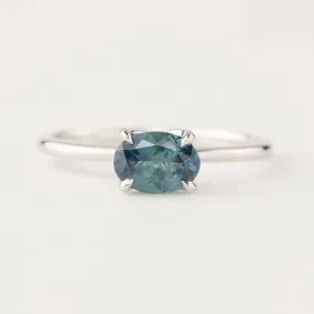 Sara Ring -1.00ct Parti Blue Green Montana Sapphire, 14k White Gold (One of a kind)