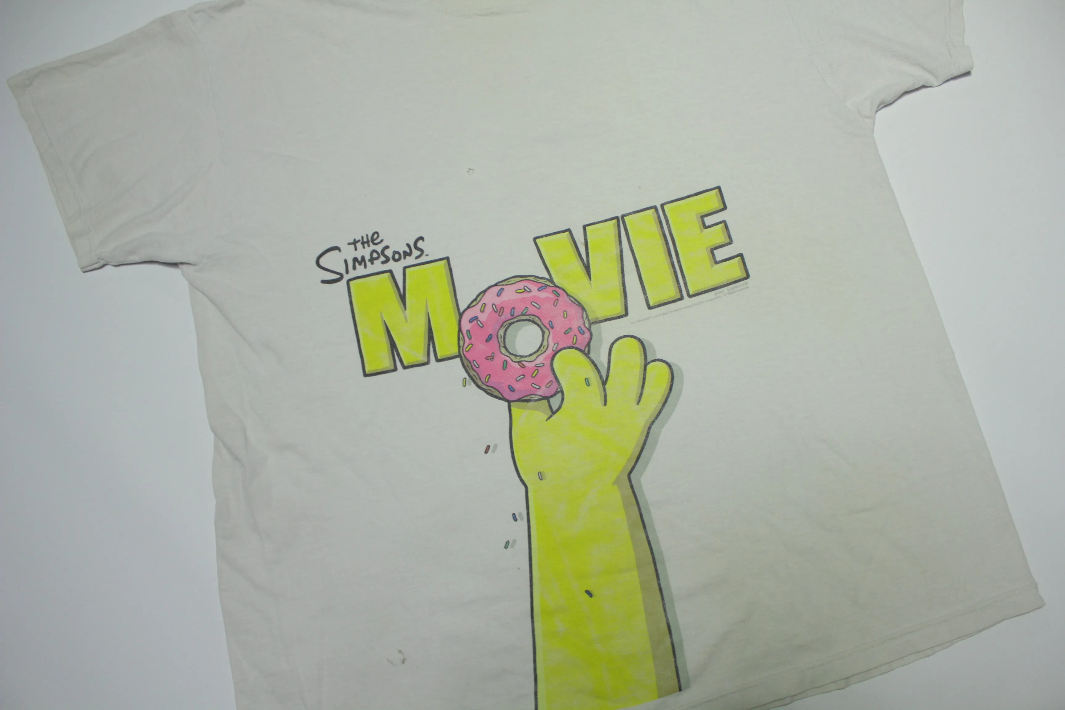 Simpsons Movie Distressed  Homer Donut White 2007 Fox Cartoon TV Promo Tee T-Shirt