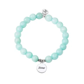 Sister | Stone Beaded Charm Bracelet | Tiffany Blue Agate