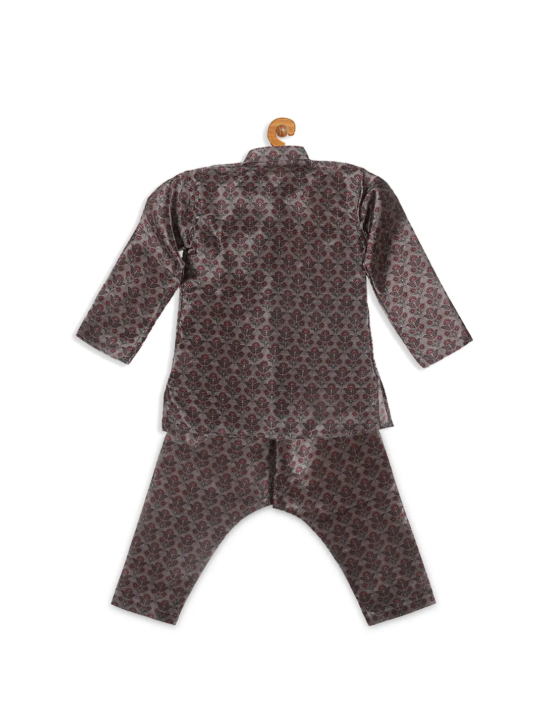 VASTRAMAY Boy's Grey Floral Printed Kurta And Pyjama Set