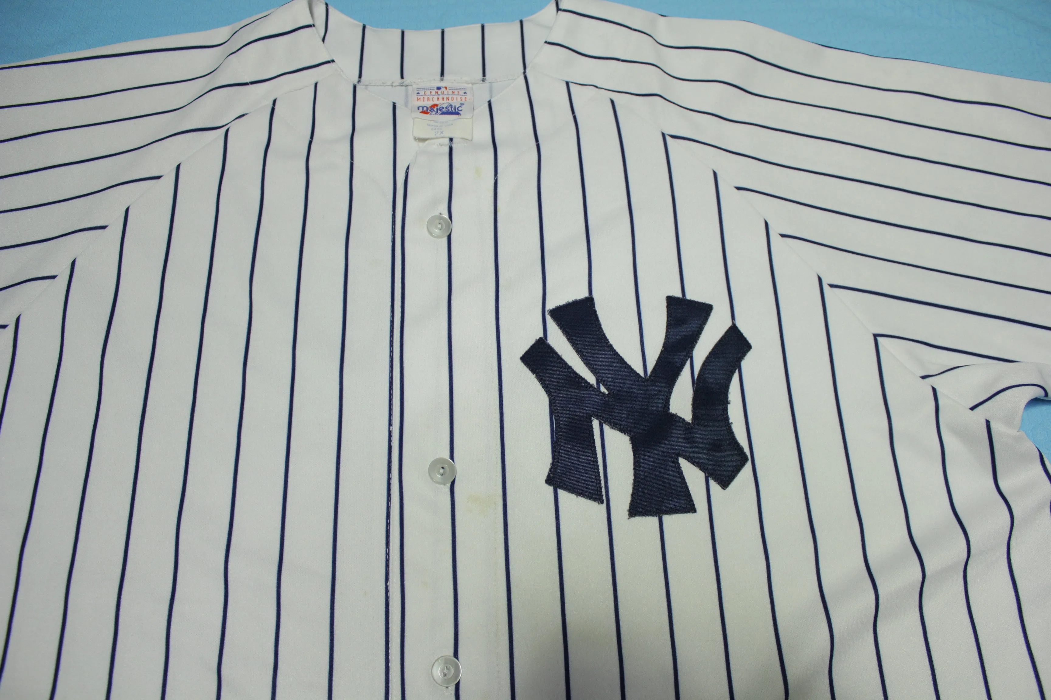 Yankees Blank Button Up Pin Striped Vintage 90's Majestic Made in USA Baseball Jersey